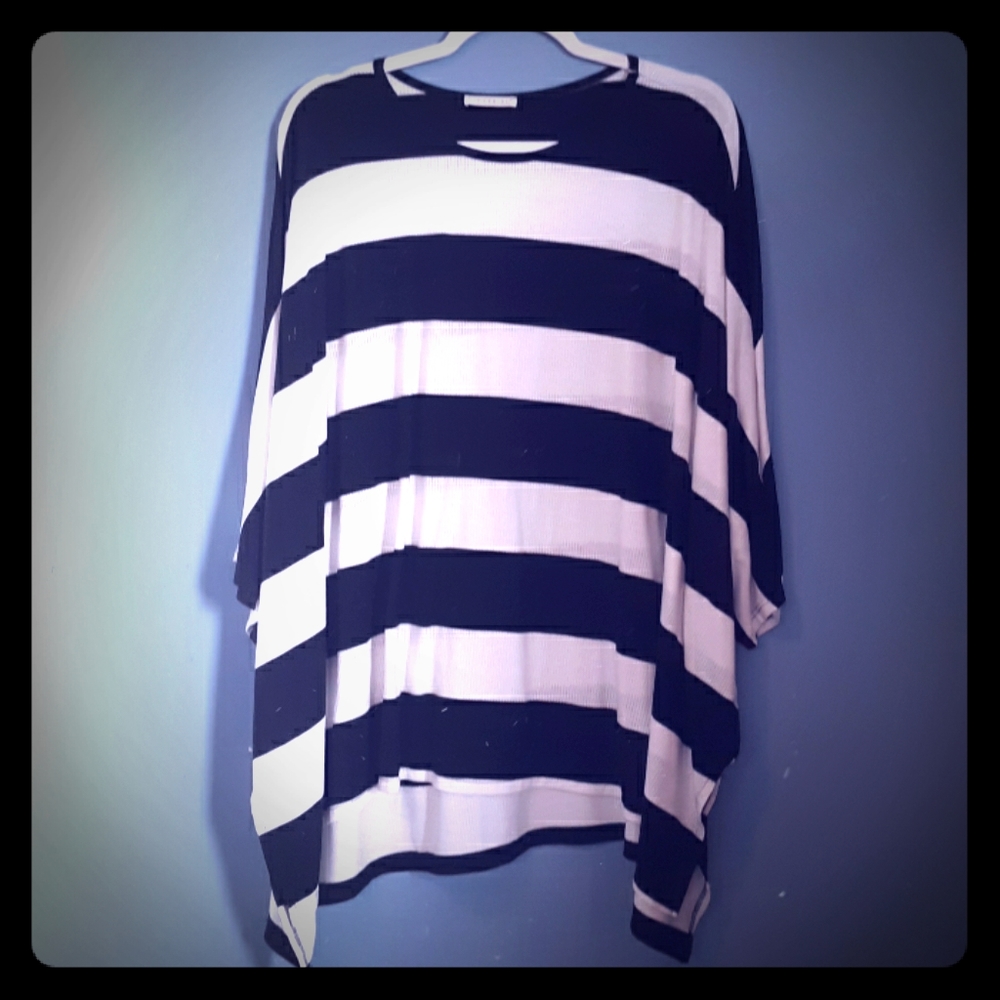 Black and white striped poncho blouse